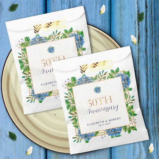 Elegante Gold Blue Hydrangea 50ste Jubileum Party Bedankzakje