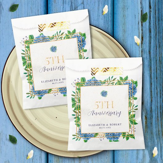 Elegante Gold Blue Hydrangea 5e Jubileum Party Bedankzakje