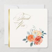 Elegante Gold Blush Bloemen Script Trouwfoto Bedankkaart (Voorkant)