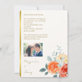 Elegante Gold Blush Bloemen Script Trouwfoto Bedankkaart (Achterkant)