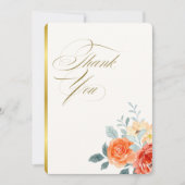 Elegante Gold Blush Bloemen Script Trouwfoto Bedankkaart (Voorkant)