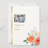 Elegante Gold Blush Bloemen Script Trouwfoto Save The Date (Achterkant)