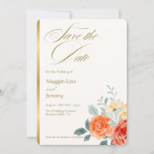 Elegante Gold Blush Bloemen Script Trouwfoto Save The Date (Voorkant)