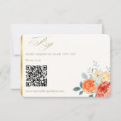 Elegante Gold Blush Bloemen Script Wedding QR Code RSVP Kaartje (Voorkant)