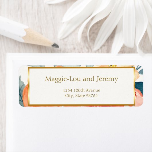 Elegante Gold Blush Bloemen Trouwadres Etiket (Insitu)