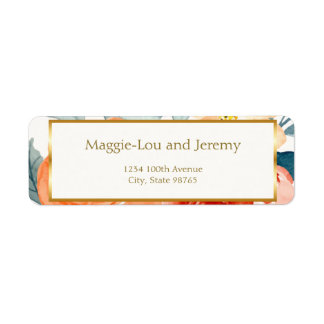 Elegante Gold Blush Bloemen Trouwadres Etiket