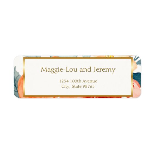 Elegante Gold Blush Bloemen Trouwadres Etiket (Voorkant)