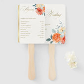 Elegante Gold Blush Floral Script Trouwprogramma Handwaaier (Voorkant en achterkant)