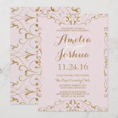 Elegante Gold Blush Swirl Engagement Party Uitnodi Kaart (Voorkant / Achterkant)