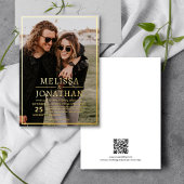 Elegante Gold Border Script Foto QR Code Huwelijk Folie Uitnodiging