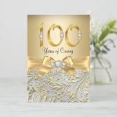 Elegante Gold Bow Diamond 100e Jubileum Kaart (Staand voorkant)