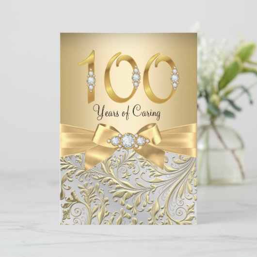 Elegante Gold Bow Diamond 100e Jubileum Kaart (Staand voorkant)