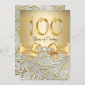 Elegante Gold Bow Diamond 100e Jubileum Kaart (Voorkant / Achterkant)