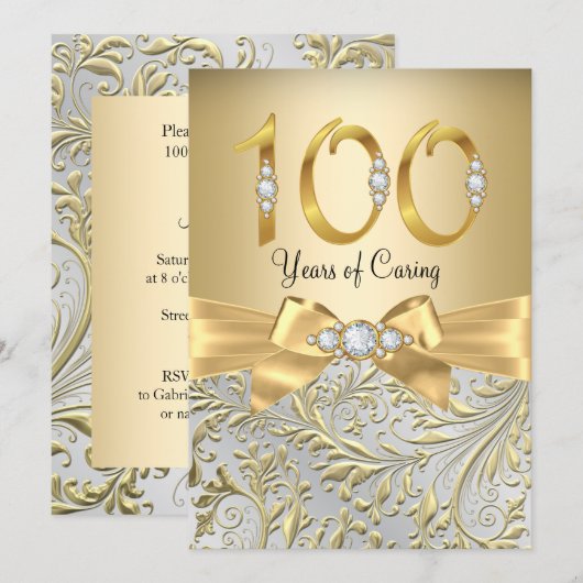 Elegante Gold Bow Diamond 100e Jubileum Kaart (Voorkant / Achterkant)
