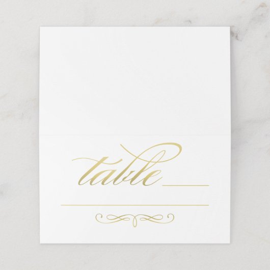 Elegante Gold Calligraphy Script Trouwtafel Plaatskaartje (Buitenkant ongevouwen)