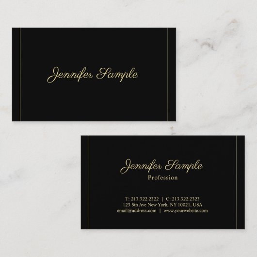 Elegante Gold Calligraphy Zwart Trendy Plain Luxe Visitekaartje (Voorkant / Achterkant)