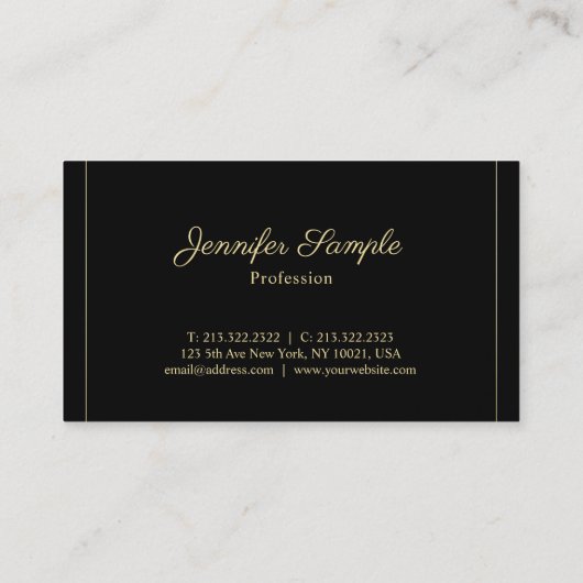 Elegante Gold Calligraphy Zwart Trendy Plain Luxe Visitekaartje (Achterkant)