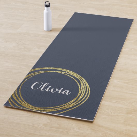 Elegante Gold Circle Gepersonaliseerde Marine Blau Yogamat (In situ)