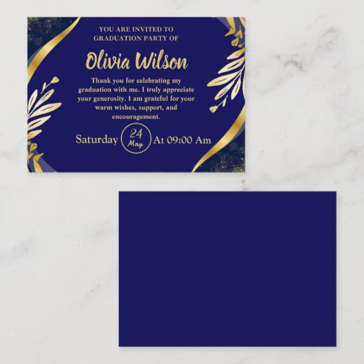 Elegante Gold College Graduation Party Uitnodiging Informatiekaartje (Voorkant / Achterkant)