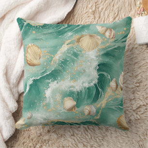 Elegante Gold Coral & Seashell Waterverf Art (2) Kussen