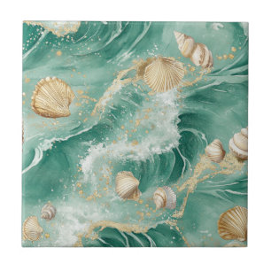 Elegante Gold Coral & Seashell Waterverf Art (2) Tegeltje