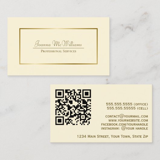 Elegante Gold & Cream Professionele QR-code Visitekaartje (Voorkant / Achterkant)