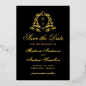 Elegante Gold Crest Monogram Wedding Save The Date Folie Uitnodiging (Voorkant)