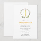Elegante Gold Cross & krans Paasbrunch Kaart (Voorkant / Achterkant)