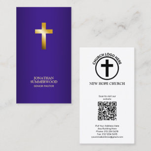 Elegante Gold Cross Paarse Naam Kaart voor Pastor Visitekaartje