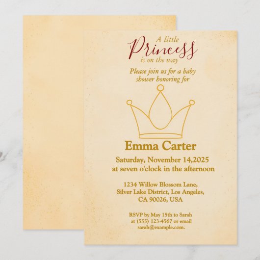 Elegante Gold Crown Baby shower uitnodiging (Voorkant / Achterkant)