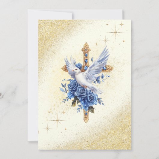 Elegante Gold Dove Blue Rozen doop Kaart (Achterkant)