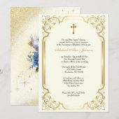 Elegante Gold Dove Blue Rozen doop Kaart (Voorkant / Achterkant)