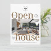 Elegante Gold Effect Business Open House One Photo Kaart (Staand voorkant)