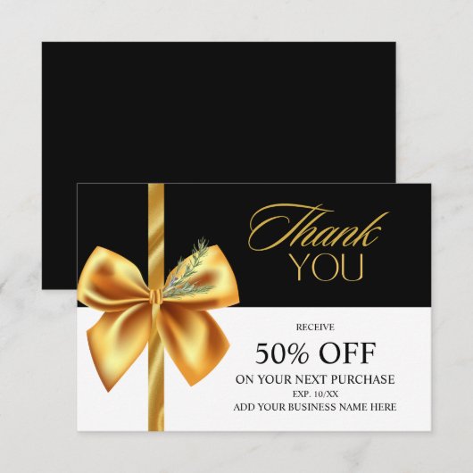 Elegante Gold en Black Business-bedankkaart Bedankkaart (Voorkant / Achterkant)