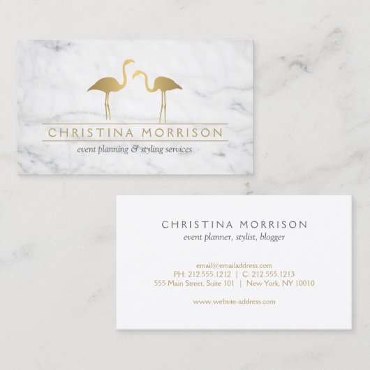 Elegante Gold Flamingos Event Planner White Marble Visitekaartje (Voorkant / Achterkant)