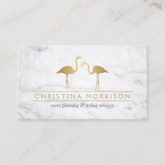 Elegante Gold Flamingos Event Planner White Marble Visitekaartje (Voorkant)