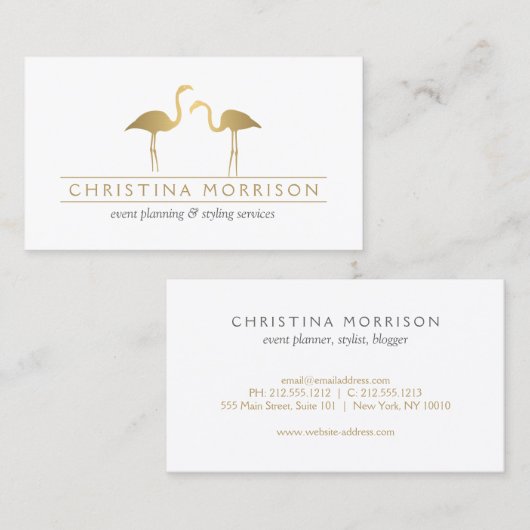 Elegante Gold Flamingos Event Planner Wit Visitekaartje (Voorkant / Achterkant)