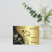 Elegante Gold Flower Scrollwork RSVP Wedding Kaart (Staand voorkant)