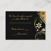 Elegante Gold Flower Scrollwork RSVP Wedding Kaart (Achterkant)