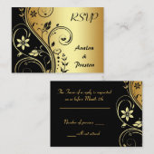 Elegante Gold Flower Scrollwork RSVP Wedding Kaart (Voorkant / Achterkant)