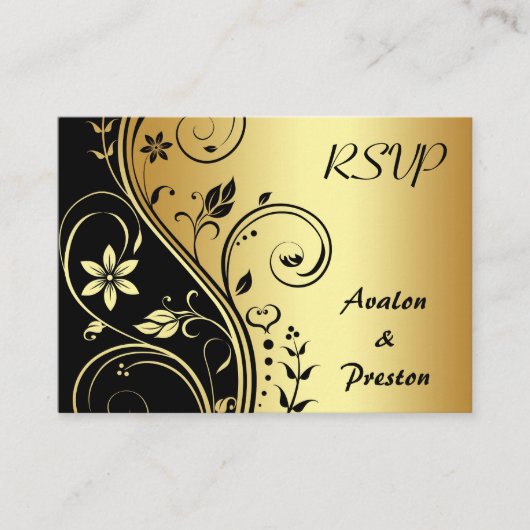 Elegante Gold Flower Scrollwork RSVP Wedding Kaart (Voorkant)