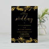 Elegante  Gold Foil Bloemen bruiloft Folie Uitnodiging (Staand Voorkant)