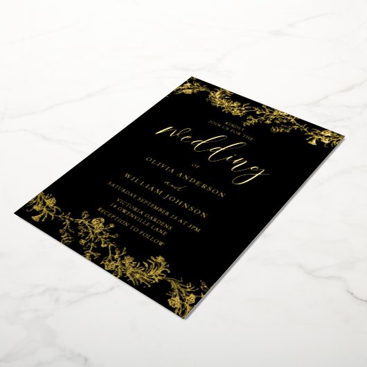 Elegante  Gold Foil Bloemen bruiloft Folie Uitnodiging (Gedraaid)