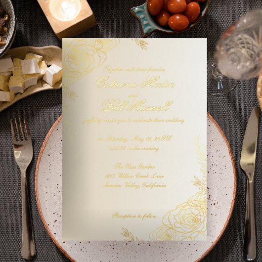 Elegante Gold Foil Bloemen Huwelijksuitnodiging Fo Folie Uitnodiging