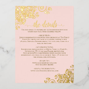Elegante Gold Foil Blush Pink Wedding Details Kaar Folie Uitnodiging Briefkaart