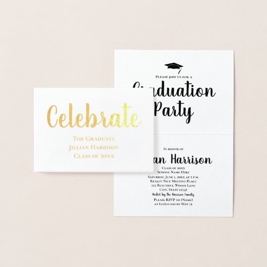 Elegante Gold Foil Graduation Party uitnodiging (Display)