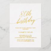 Elegante Gold Foil Kalligrafie 80ste verjaardagsfe Folie Uitnodiging (Voorkant)