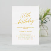 Elegante Gold Foil Kalligrafie 80ste verjaardagsfe Folie Uitnodiging (Staand Voorkant)