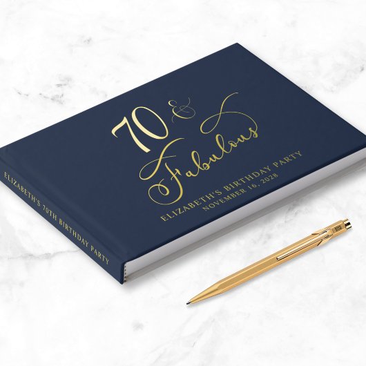 Elegante Gold Foil Navy Blue 70ste verjaardagsfees Gastenboek