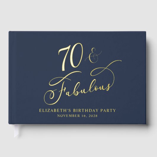 Elegante Gold Foil Navy Blue 70ste verjaardagsfees Gastenboek (Voorkant)